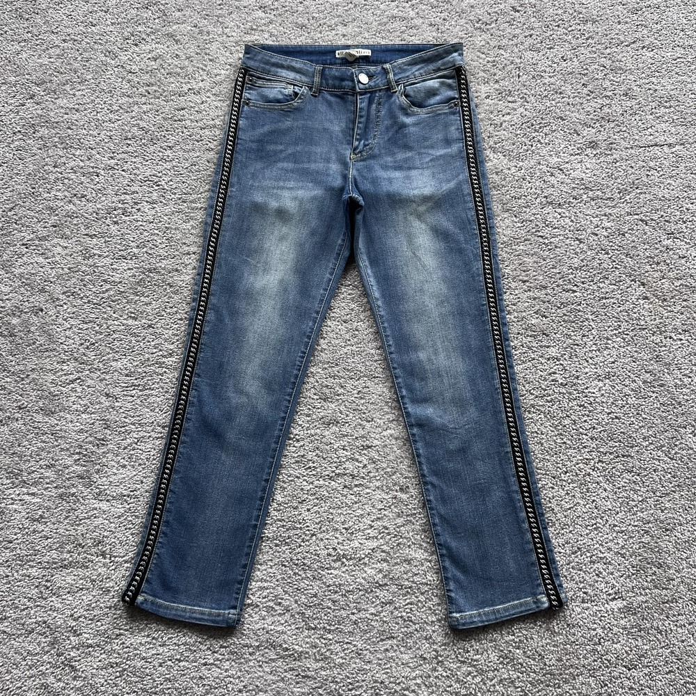 Alice +‎ Olivia Chain Studded Side Stripe Slim Jeans Womens 27 Blue Mid Rise